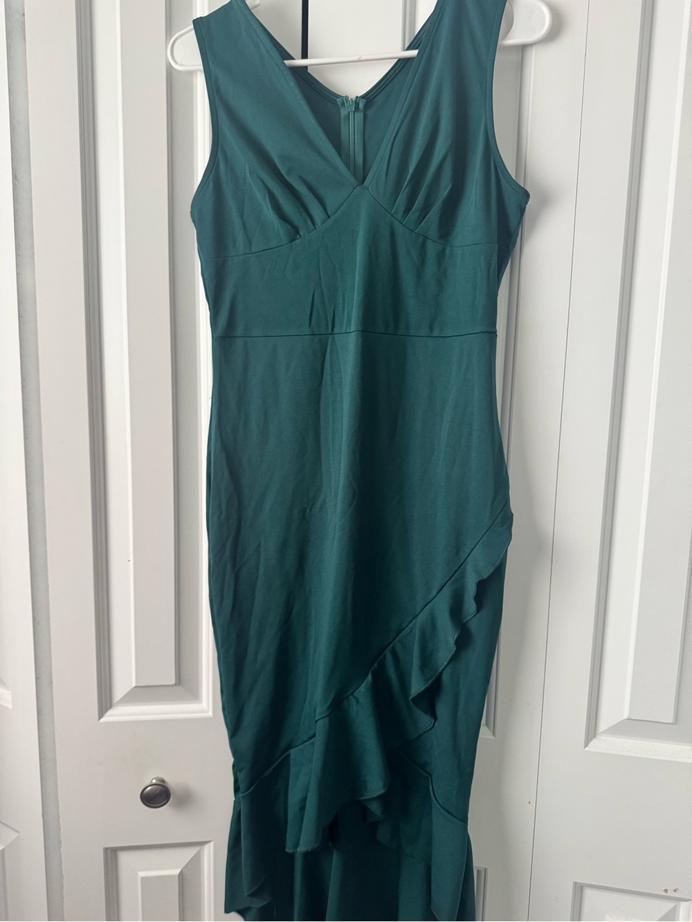 Teal Ruffle V-Neck Sleeveless Dress
